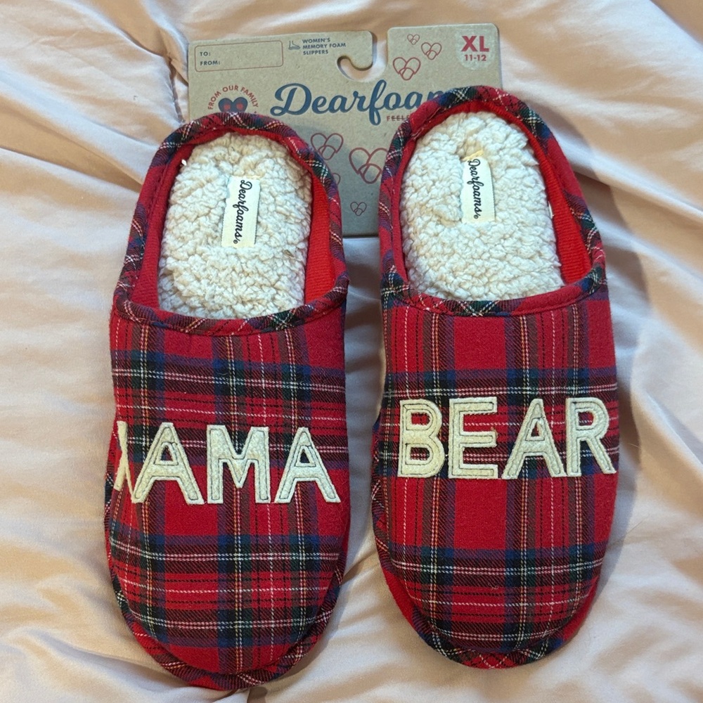 Dearfoams Red Plaid Mama Bear Slippers
